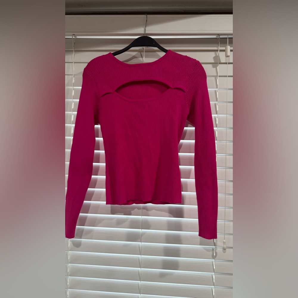 Stella Tweed Pink Long Sleeve Crop Blouse with Keyhole